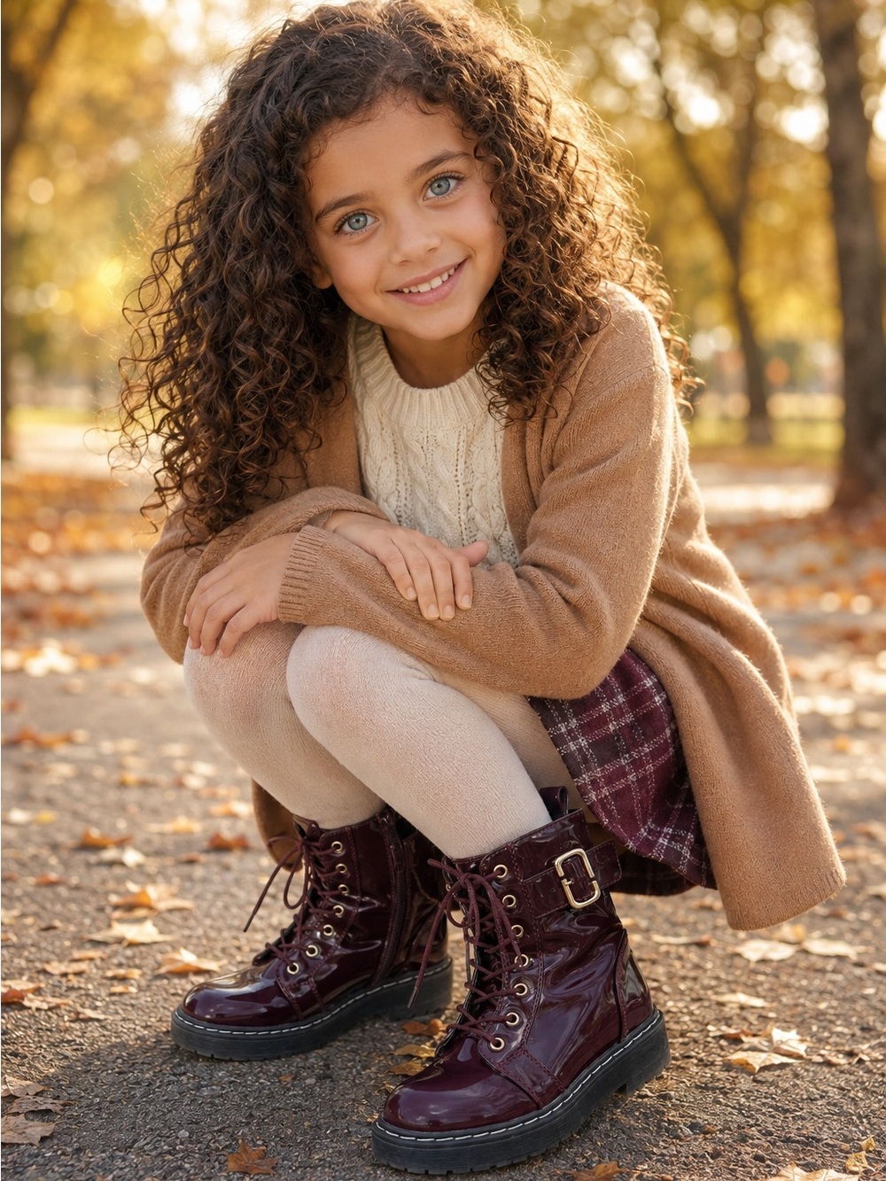 LINK Girls Size 3 Burgundy Patent Combat Boots Gold Buckles